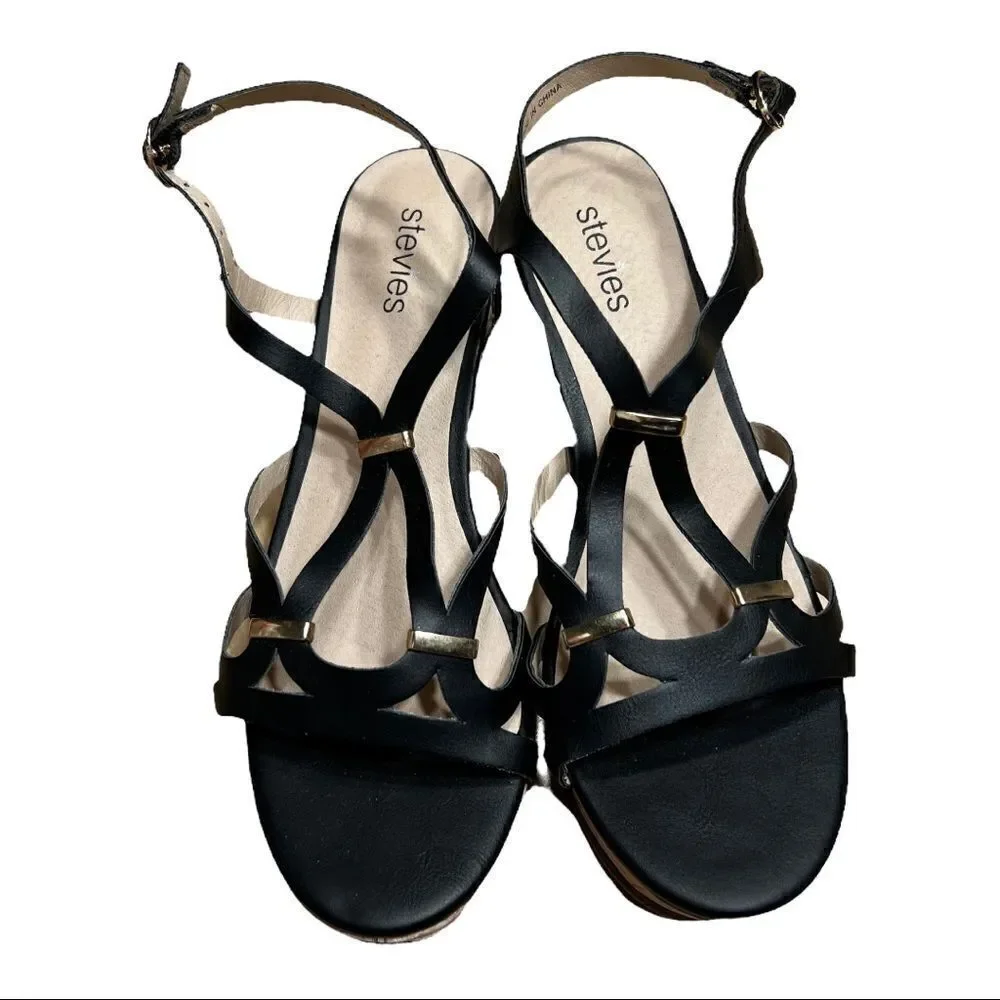 sz 4 Stevies black wedge heels NIB Sandals Gold